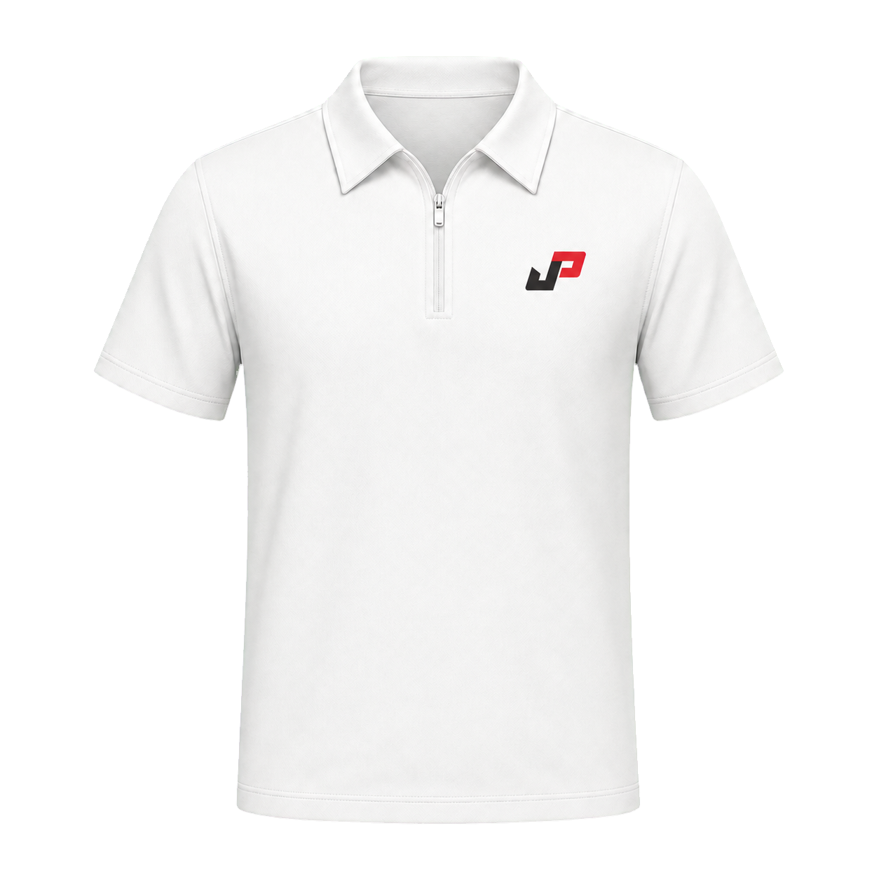 Polo collar jersey with a folded collar and quarter zipper